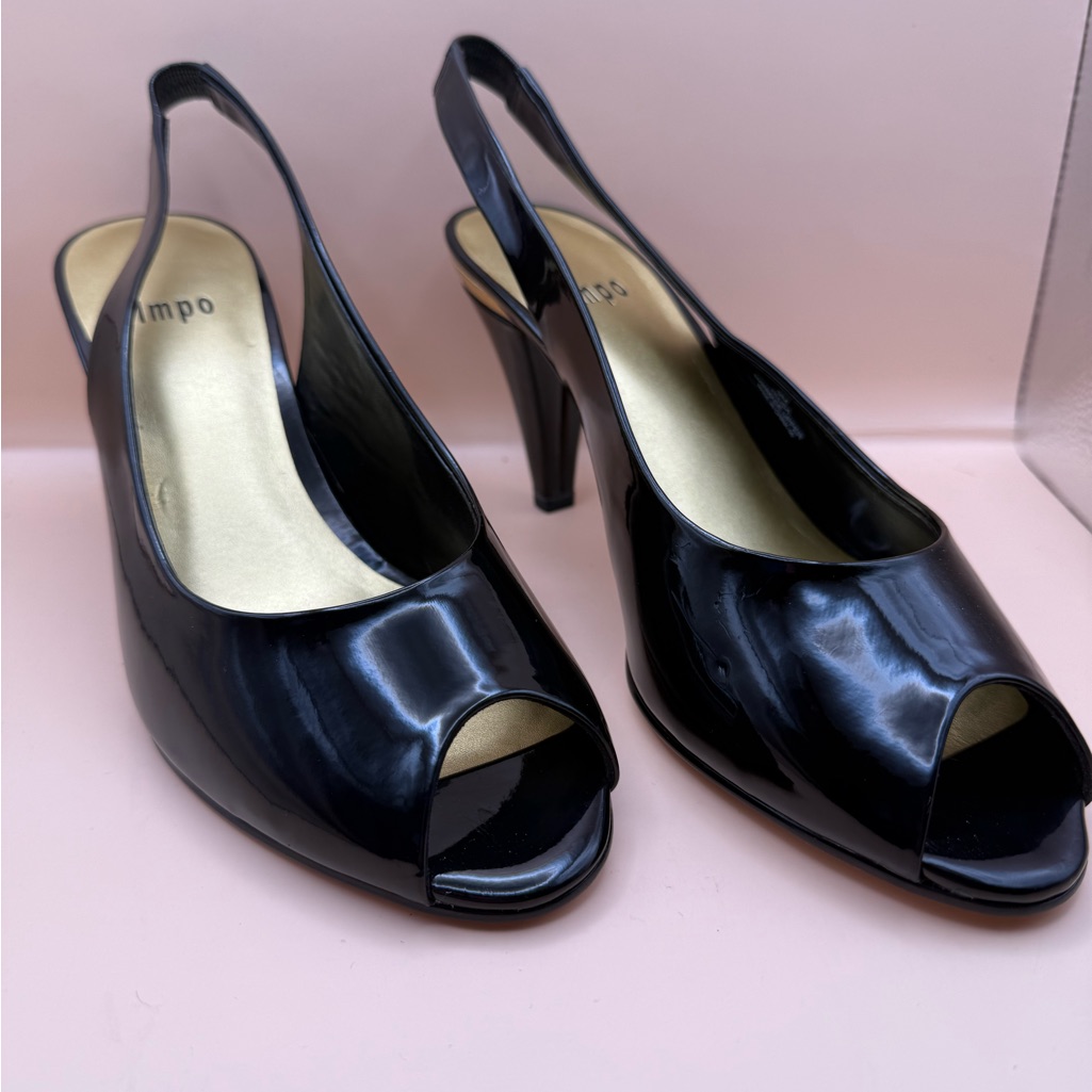 New Impo Women's Glossy Black Peep-Toe Slingback Heels Size 9m